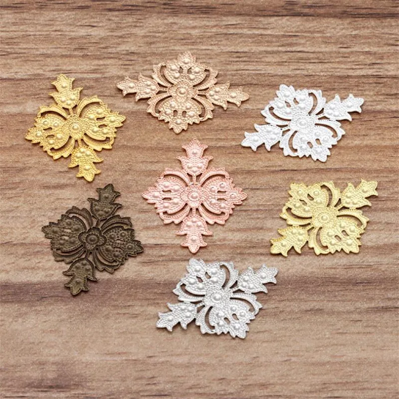 Винтажный полый цветочный мотив покрытые серебром Подвески фурнитура для