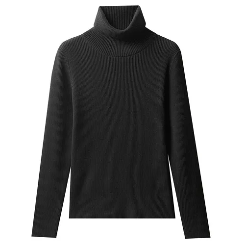 Giordano женская вязаная кофта с высоким воротом и длинными рукавами из натурального хлопка - Цвет: 09Black