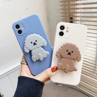 fashion cute clever teddy dog poodle puppy bracket soft phone case for iphone 13 12 pro 7 8 plus 11 pro max x xs max xr cover