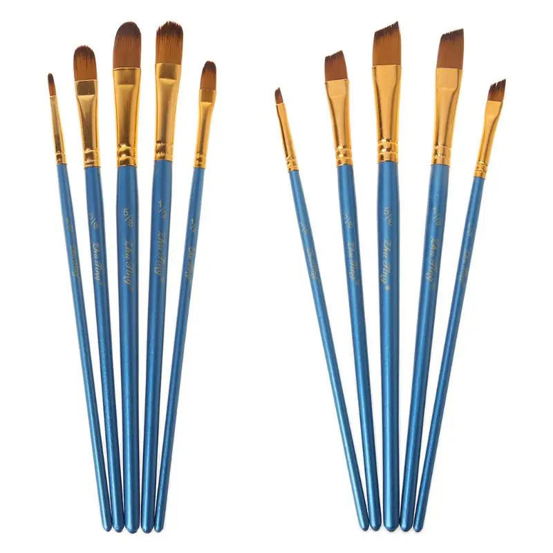 

H05B 5Pcs Artist Paint Brush Set Nylon Bristles Hair Watercolor Acrylic Oil Painting Round Slant Pen Tip Wood Handle Drawing Art