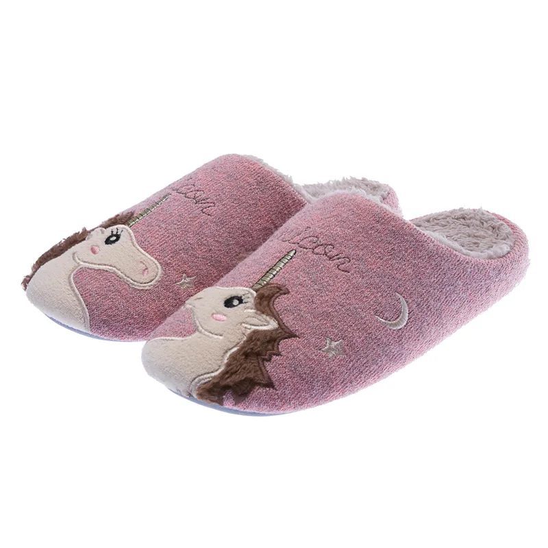 Unicorn pink Зимние женские тапочки; домашние тапочки с милым животным, единорогом и мехом; домашние тапочки с нескользящей подошвой из материала на основе пены с эффектом памяти для женщин и девочек - Цвет: Unicorn pink
