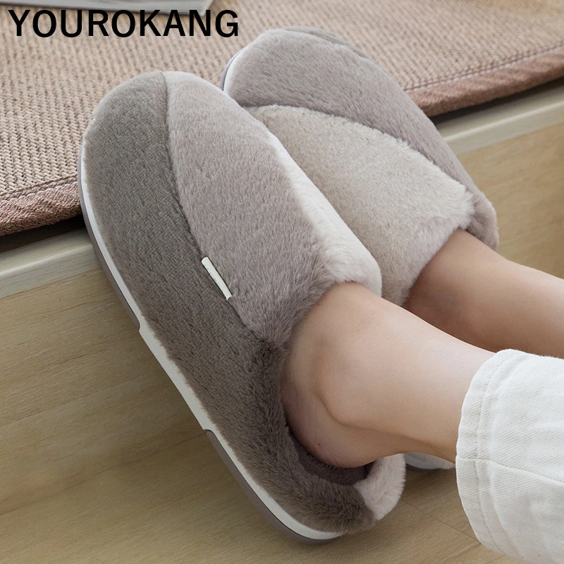 Women Home Slippers Winter Warm Plush Indoor Bedroom Floor Shoes Soft Cotton Slippers Furry Couple Flip Flops 2019 Hot Sale