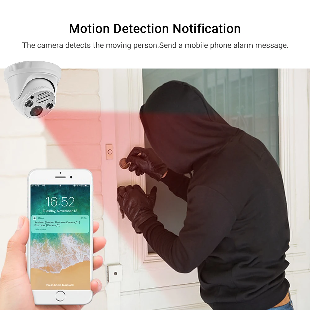 HD 1080P Wi Fi камера для помещений купольная Беспроводная ночного видения
