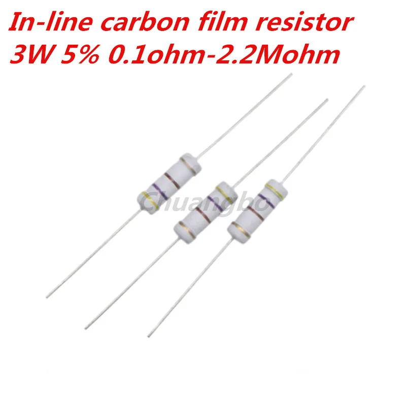 10pcs 3W 5% Carbon Film Resistor 0.1R~2.2M 10R 2.2R 12R 20R 43R 56R 100R 180R 470R 1.2K 4.7K 10K 43K 2R 10 22 47 56 120 220 430 - купить по