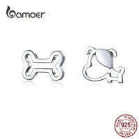 bamoer dog and bone stud earrings for girl sterling silver 925 cat ear studs jewelry bijoux anti allergy jewelry sce649