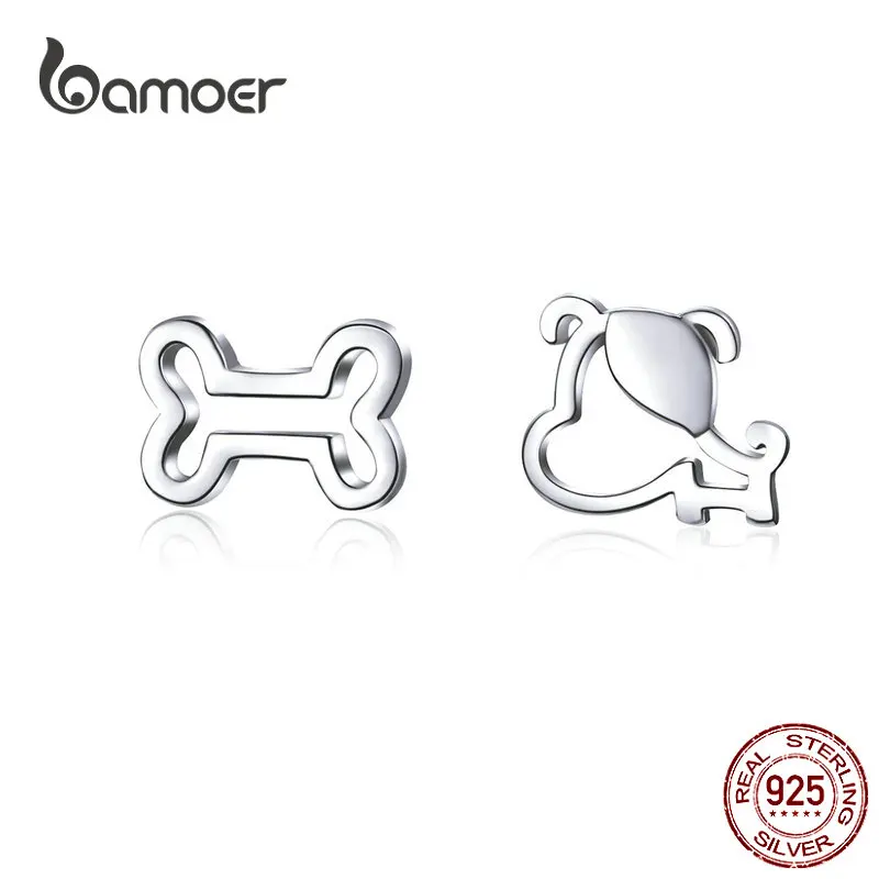 Серьги гвоздики bamoer Dog and Bone из стерлингового серебра 925 пробы с кошачьими ушками
