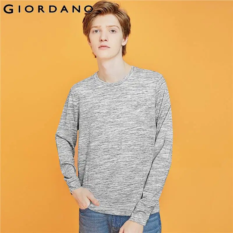 Футболка Giordano мужская с круглым вырезом однотонная приталенная рубашка длинным