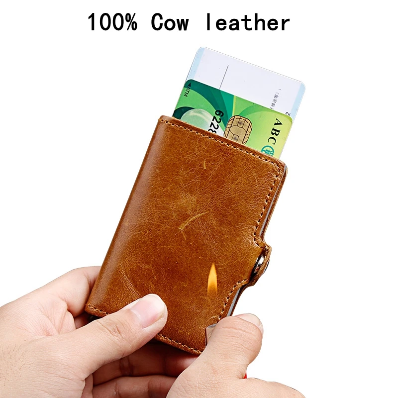 100% мужской алюминиевый Кошелёк из натуральной кожи Карманный держатель для ID