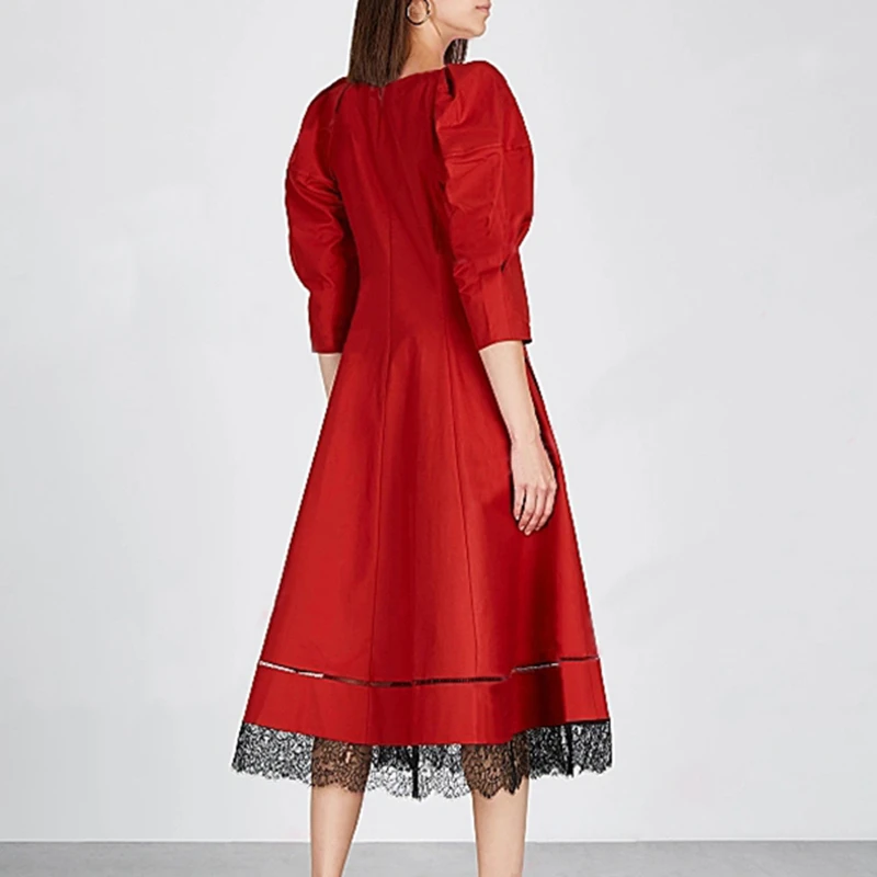 TWOTWINSTYLE лоскутное кружевное элегантное платье для женщин квадратный воротник