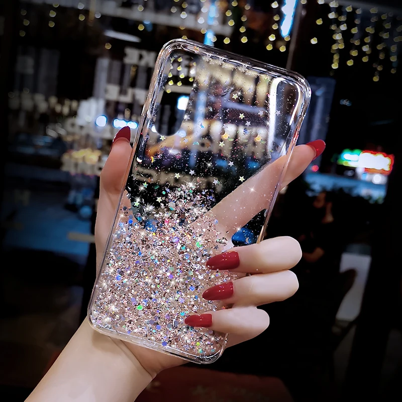 Чехол для Huawei P40 Lite P30 Pro P20 P Smart 2020 2019 Y6S Y8P Y5P Y6P Mate 20 прозрачный с блестками |