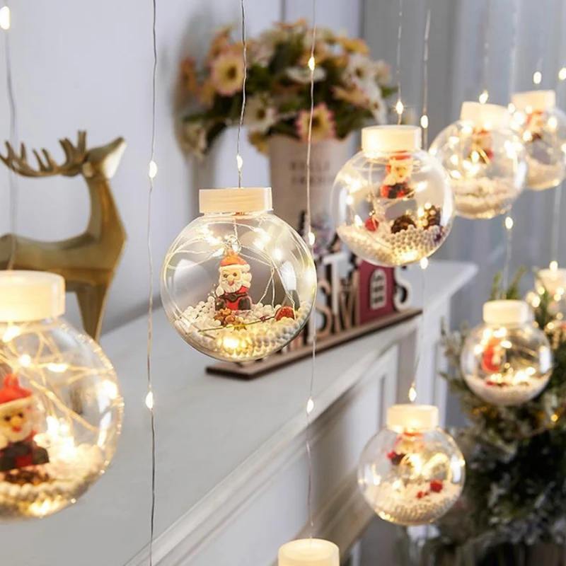 

2022 New Christmas Tree Santa Claus Snowman LED String Lights Wish Ball Fairy Garland Curtain Light for Christmas Decoration