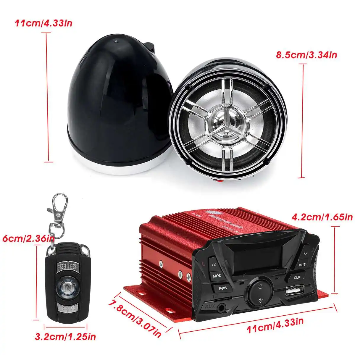 

A Pair Waterproof Universal 12V Motorcycle Audio bluetooth Remote Control Alarm Stereo Speaker Sound System SD USB MP3 FM Radio