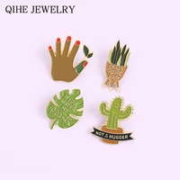 green plant brooch custom cactus leaves palm enamel pins lapel bag cartoon metal badge pin jewelry gift for women men wholesale