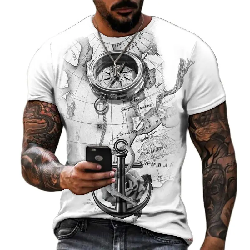 

Summer Compass 3D Printed Men's T-shirts Hip-Hop Style Large Size T-Shirt Round Neck Loose Short Sleeve Clothing XXS-6XL Tops