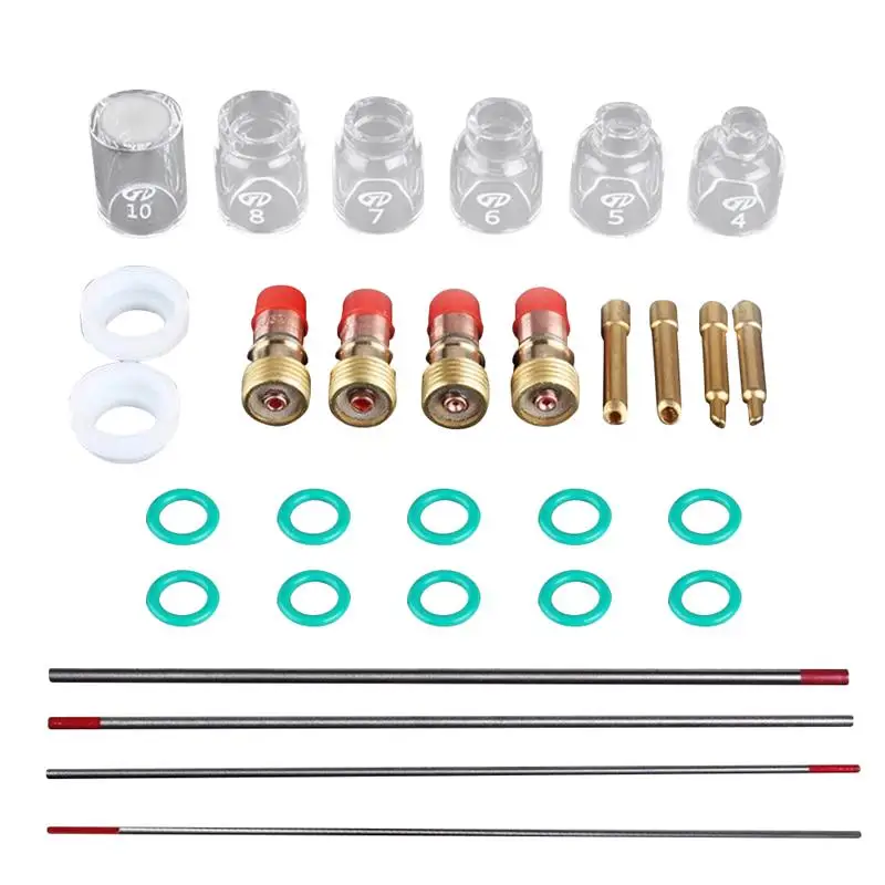 

Сварочный набор TIG 30 шт., сварофонарь, короткая газовая линза, стеклянная чаша, вольфрамовая игла для сварочных аксессуаров WP17/18/26
