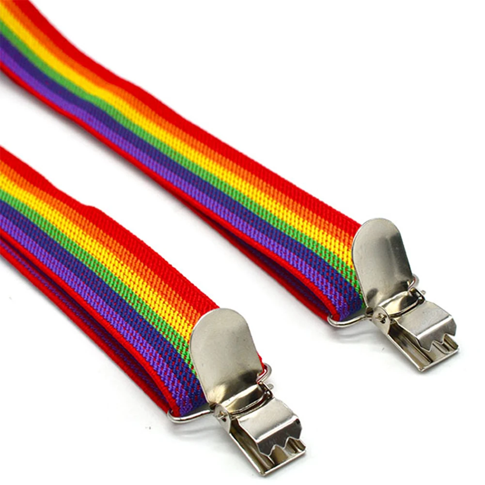 

Women Men Adjustable Pants Braces Gift Rainbow Suspenders Strap Anti-drop Accessories 3 Clips 1.4 In Width Adult Fashion Y Back
