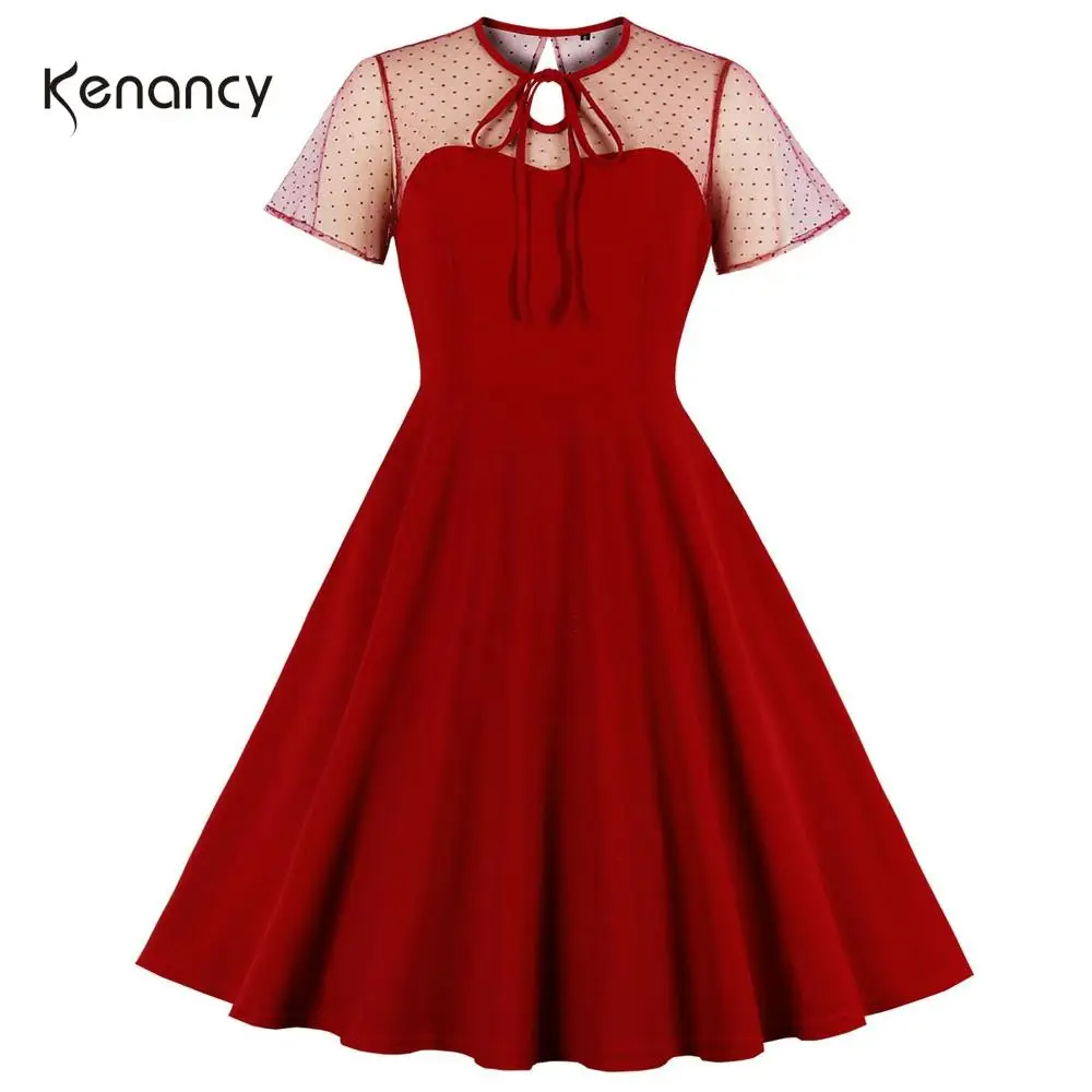 Женское винтажное платье трапеция Kenancy Ретро стиль с короткими рукавами и