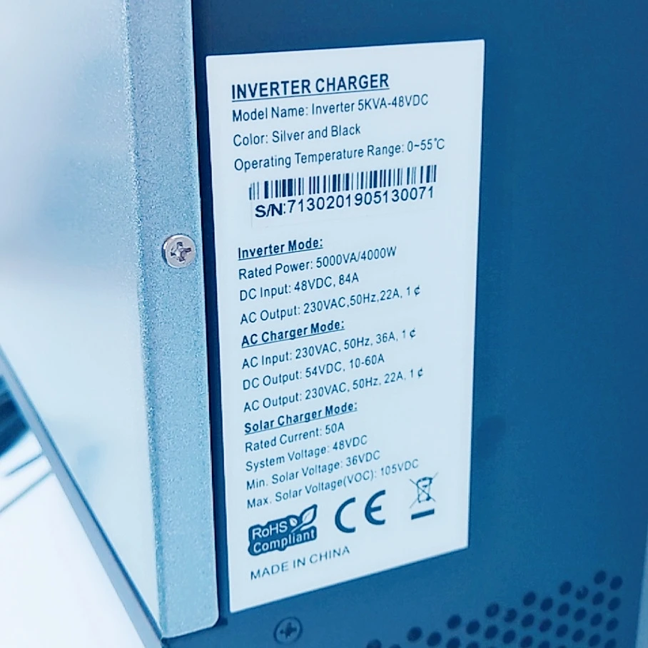 5000VA PS5KVA Гибридный инвертор мощности 48VDC к 230VAC с 48V5 0A контроллер зарядного