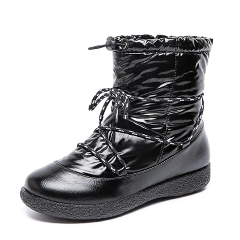 

Autumn Winter Women leather Boots Fashion Women Thick bottom Wear-resistant non-slip Comfortable Warm Lace up Women Snow boots