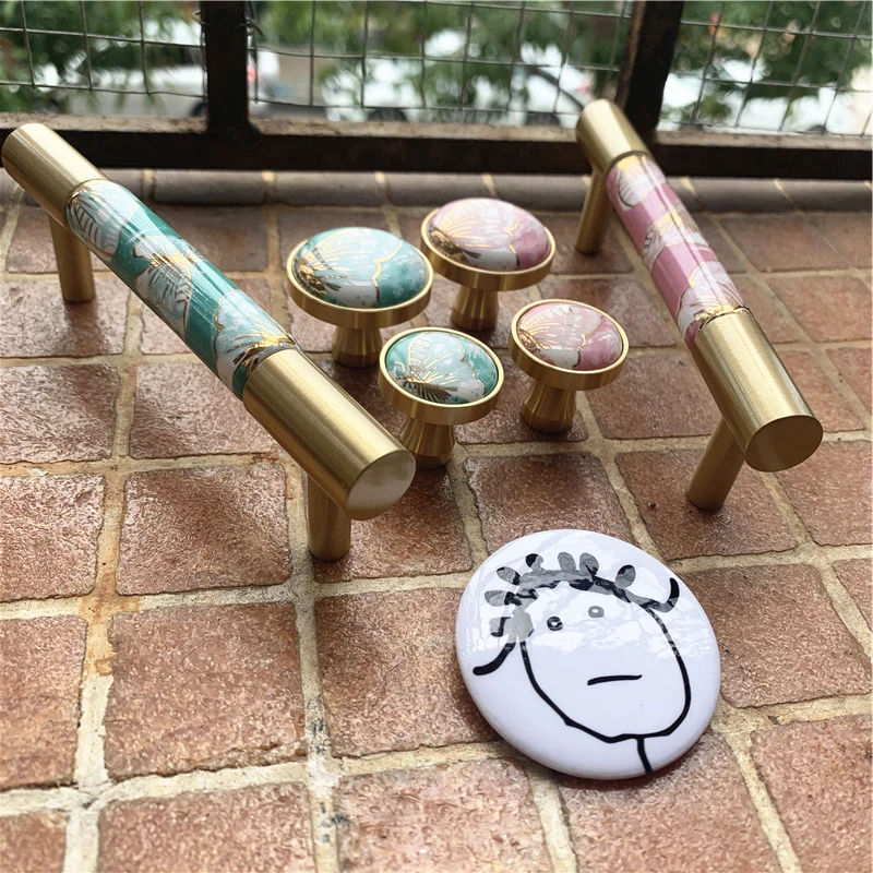 LCH в скандинавском стиле твердая латунная розовая Зеленая бабочка ручка для