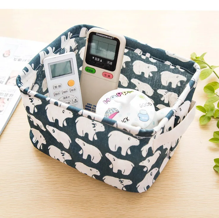 Коробка для мелких вещей с ручкой Настольная складная корзина милым