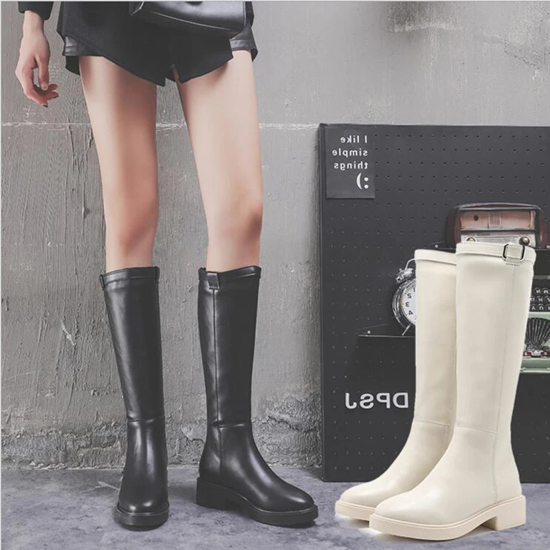 Женские сапоги на толстой подошве кашемировые до колена CC21 для осени и