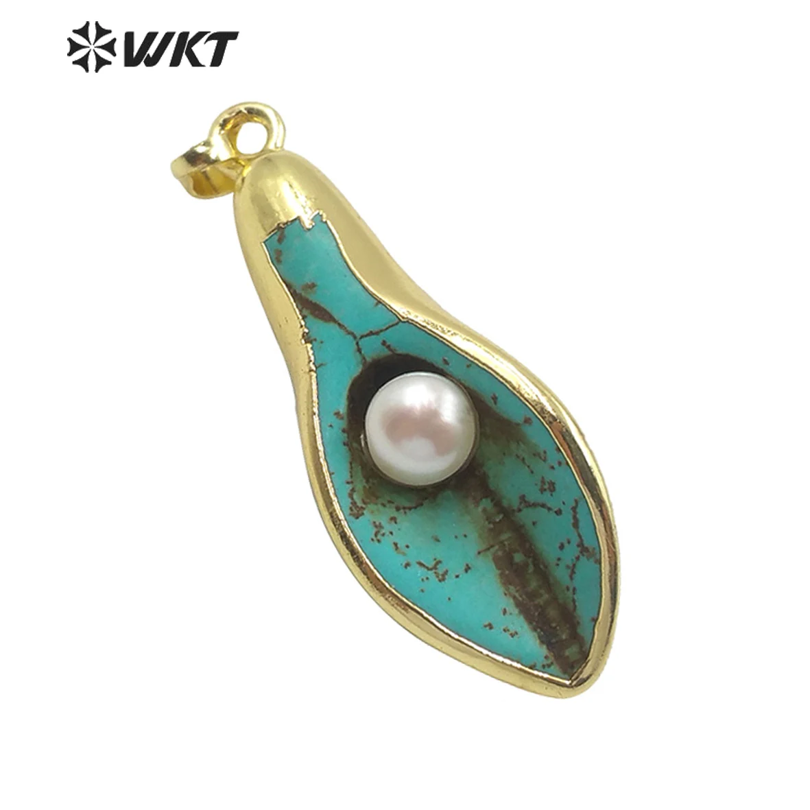 WT-P1519 WKT Special Design Glory Sape Pendant Stone With Pearl Pendant Gold Electroplated Fashion Pendant Jewelry Finding