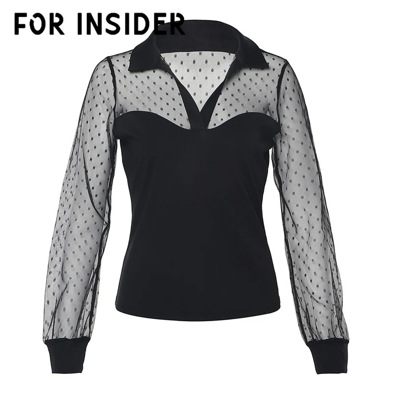 Повседневная белая блузка в горошек сеточку для женщин черная сексуальная
