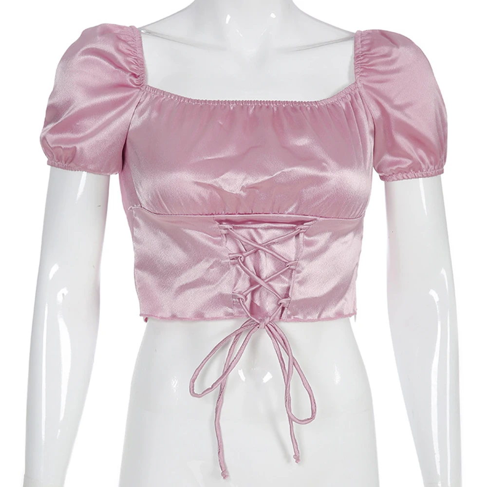 Модная женская облегающая сатиновая Однотонная футболка женские летние