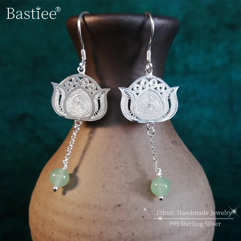 Lotus Flower 999 серьги из стерлингового серебра бисера модные ювелирные изделия