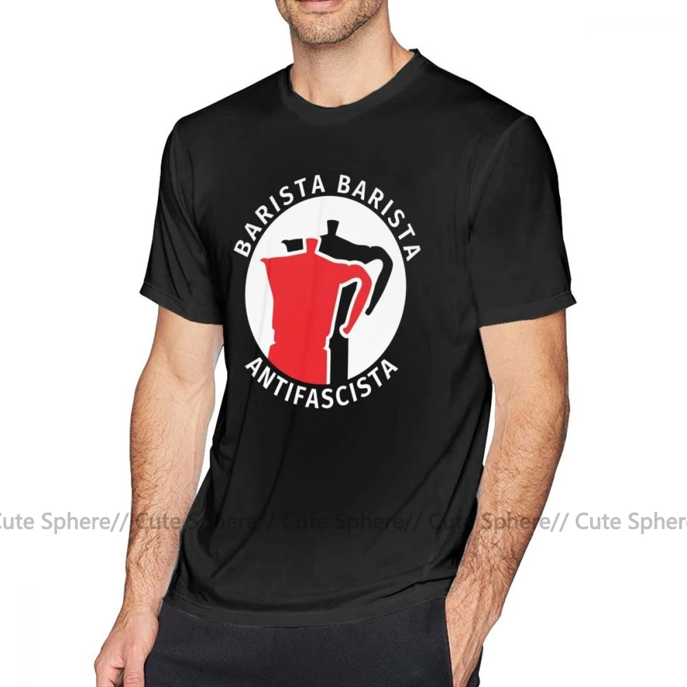 Футболка Antifa, футболка Barista Antifascista, 100 хлопок, футболка с коротким рукавом, милая Классическая футболка с принтом - Цвет: Black