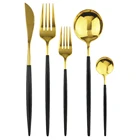 Черный золотой набор посуды tainless Сталь набор столовых приборов зеркало Ножи десертная ложка Вилка для обеда столовые приборы для путешествий Портативный посуда
