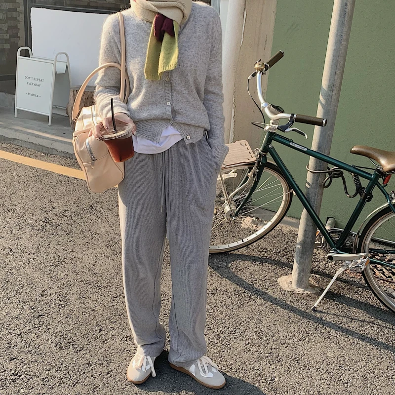 

Casual Women Tracksuit Loose High Waist Straight Ladies Trousers Solid Color Drawstring Plus Size Wide Leg Pants 2021 Spring New