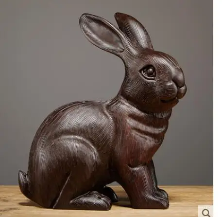 Резной кролик из черного сандалового дерева декор массива со знаками Зодиака