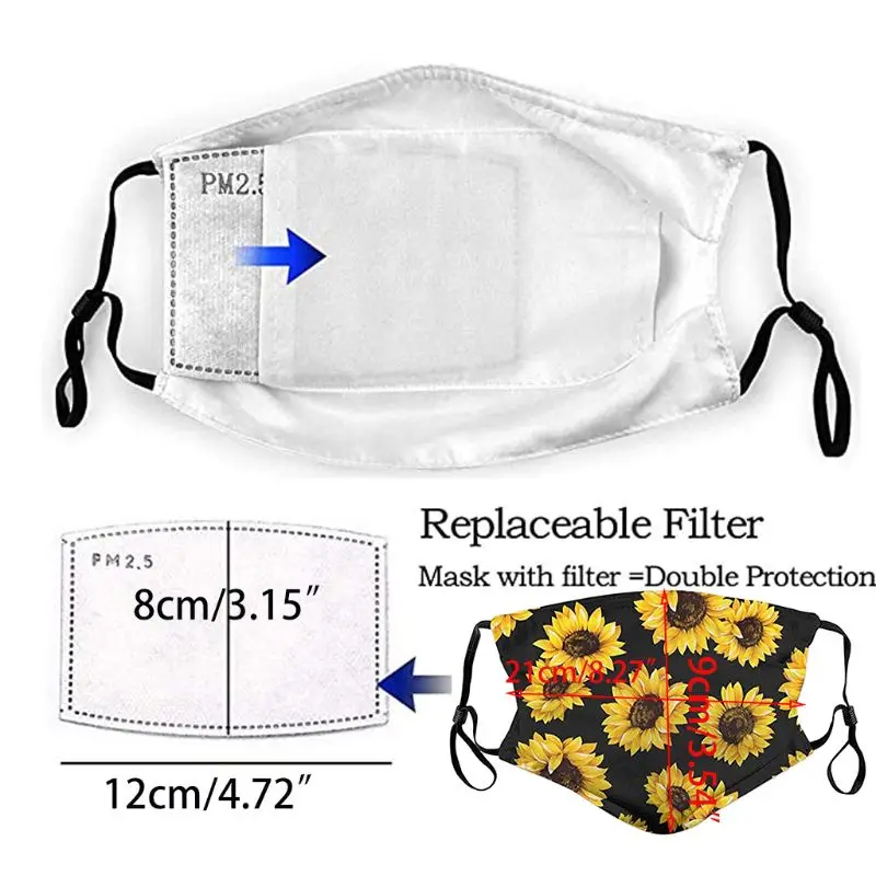 

Women Men Washable Cotton Mouth Mask with 2Pcs Carbon Filters Floral Butterflies Print Anti Pollution Dustproof Outdoor Cyling F