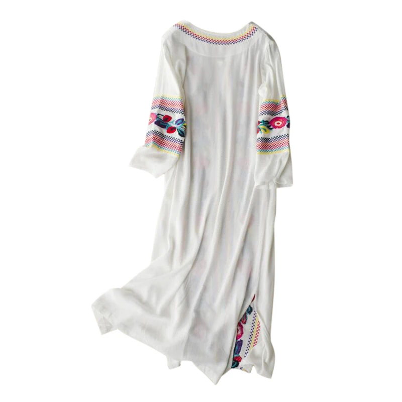 Женское льняное платье Bogeda белое Повседневное с вышивкой и длинными рукавами для