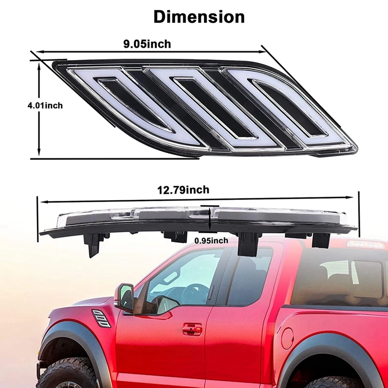 

2Pcs Side Marker Light Turn Signal LED Daytime Running Light White DRL for Ford Raptor F150 2017-2019
