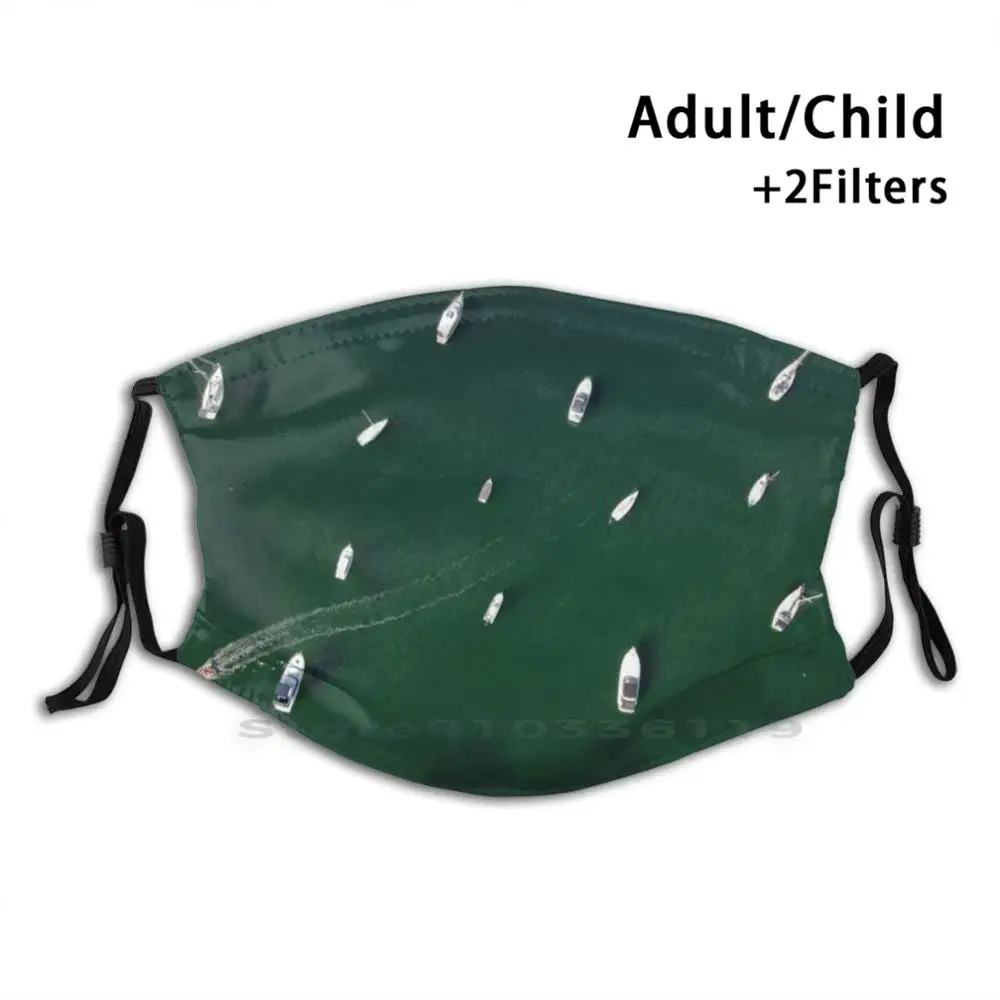 

Green Water Print Reusable Mask Pm2.5 Filter Face Mask Kids Green Water Boats Sydney Yacht Drone Overhead Stephwana Boat Wake