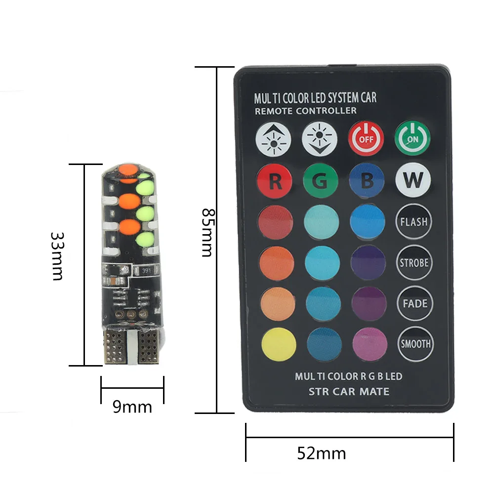 T10 W5W светодиодная RGB автомобильная лампа s Светодиодные лампы с дистанционным