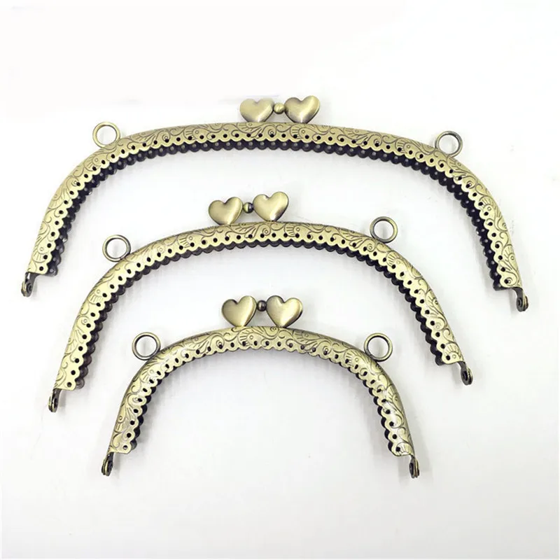 12.5-25 cm Arch Metal Purse Frame Handle for Clutch Shoulder Bag Frame Making Heart Kiss Clasp Lock Antique Bronze Bags Hardware