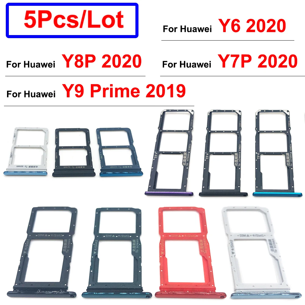5Pcs/Lot，NEW SIM Card Slot SD Card Tray Holder Adapter Replacement Part With Pin For Huawei Y6 Y7P Y8P 2020 Y9 Prime 2019