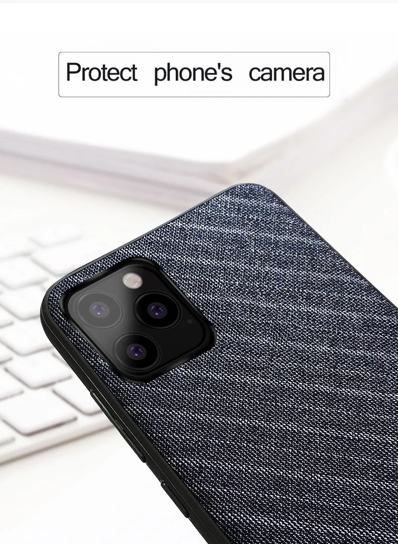 Чехол для iPhone 11, чехол для iPhone 11 Pro, чехол Mofi для iPhone 11 Pro Max, мягкая мужская темно-синяя полосатая ткань из шамбре