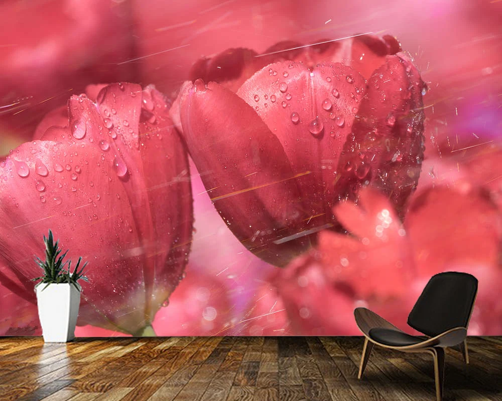 

Papel de parede Tulips with drops of water flower 3d wallpaper,living room tv wall bedroom home decoration restaurant mural