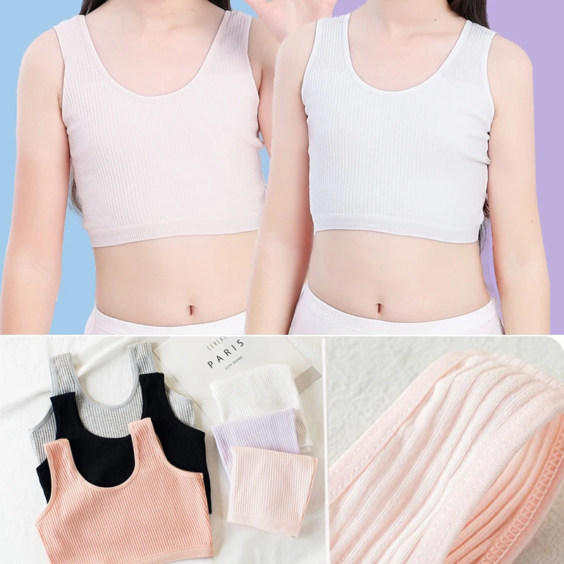 

Женский тренировочный бюстгальтер, детское нижнее белье из чистого хлопка, жилет, спортивный бюстгальтер для девочек, детское однотонное н...