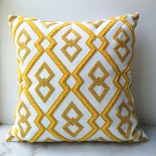 Yellow Cushion Cover Cute Diamond Geometric Embroidery Pillow Case with For Sofa Bed Simple Home Decorative 45x45cm Sofa Bed