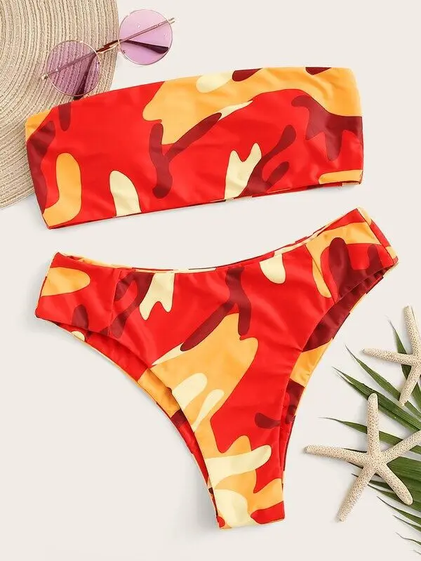 

Camouflage Printed Swimwear Summer Strapless Swimsuit Bikini Set Ladies Split Bikini Sets Women Sexy Swimwear Beachwear