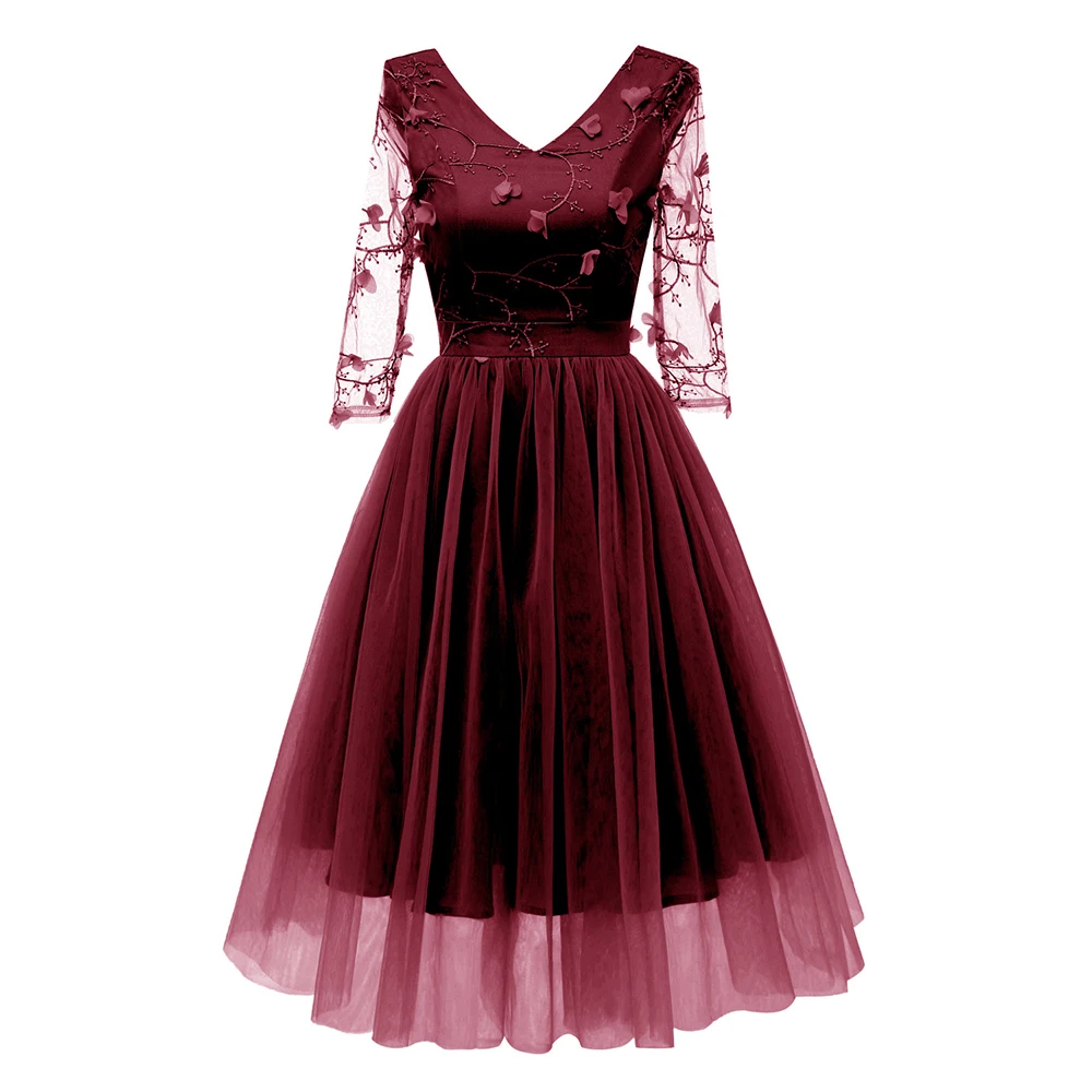 Сексуальное женское модное винтажное платье из прозрачной сетки с цветочной