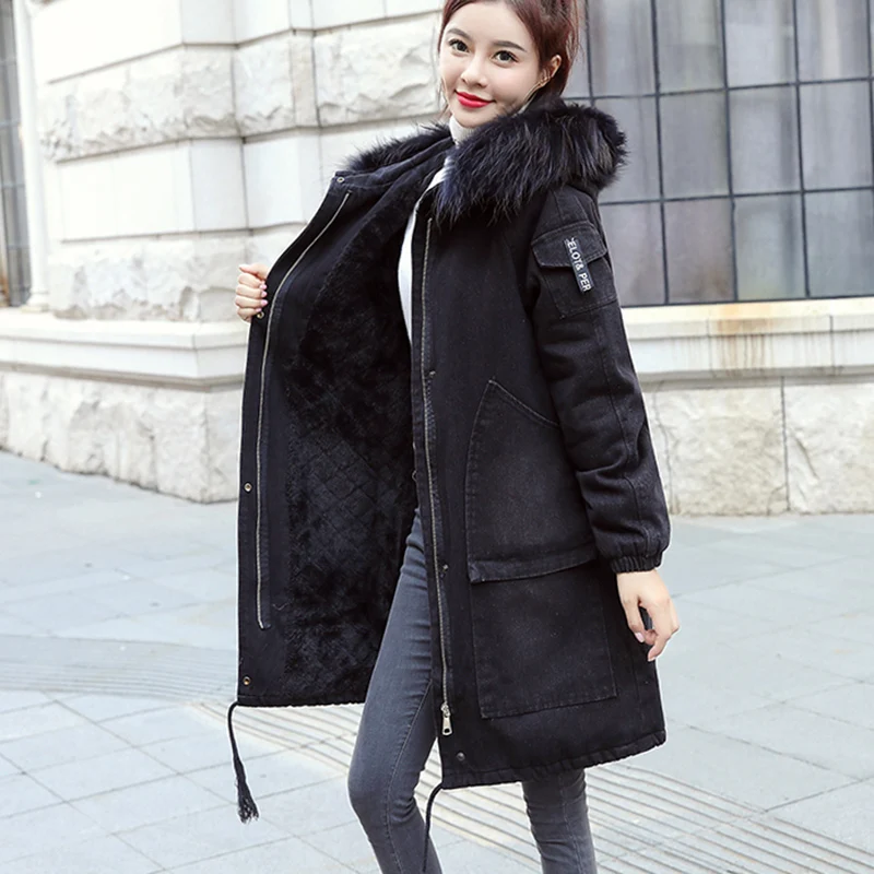 Зимнее теплое женское джинсовое пальто с капюшоном куртка новинка 2020 высокое