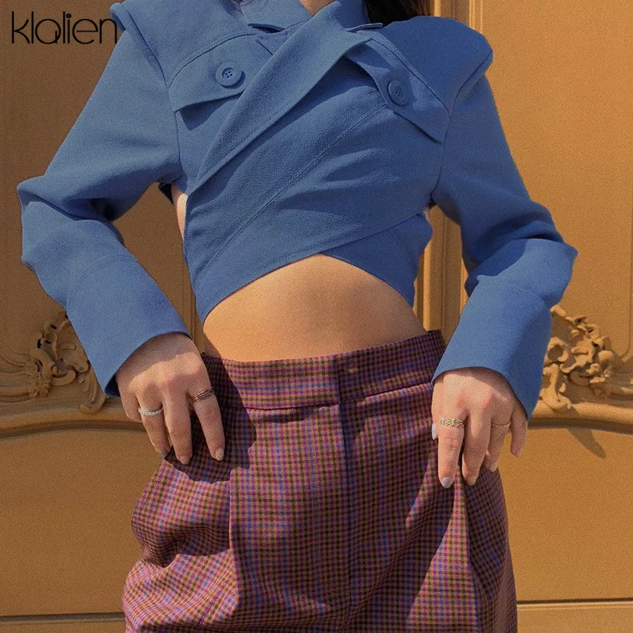 Klanien Осенние новые открытые куртки женская верхняя одежда на пуговицах короткое