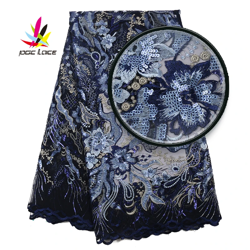 Синяя африканская кружевная ткань с цветочной вышивкой в виде короны 2019 горячая